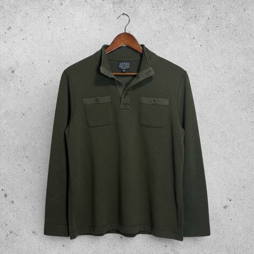 Lucky Brand Men's Olive Green Military Henley Long Sleeve with Pockets